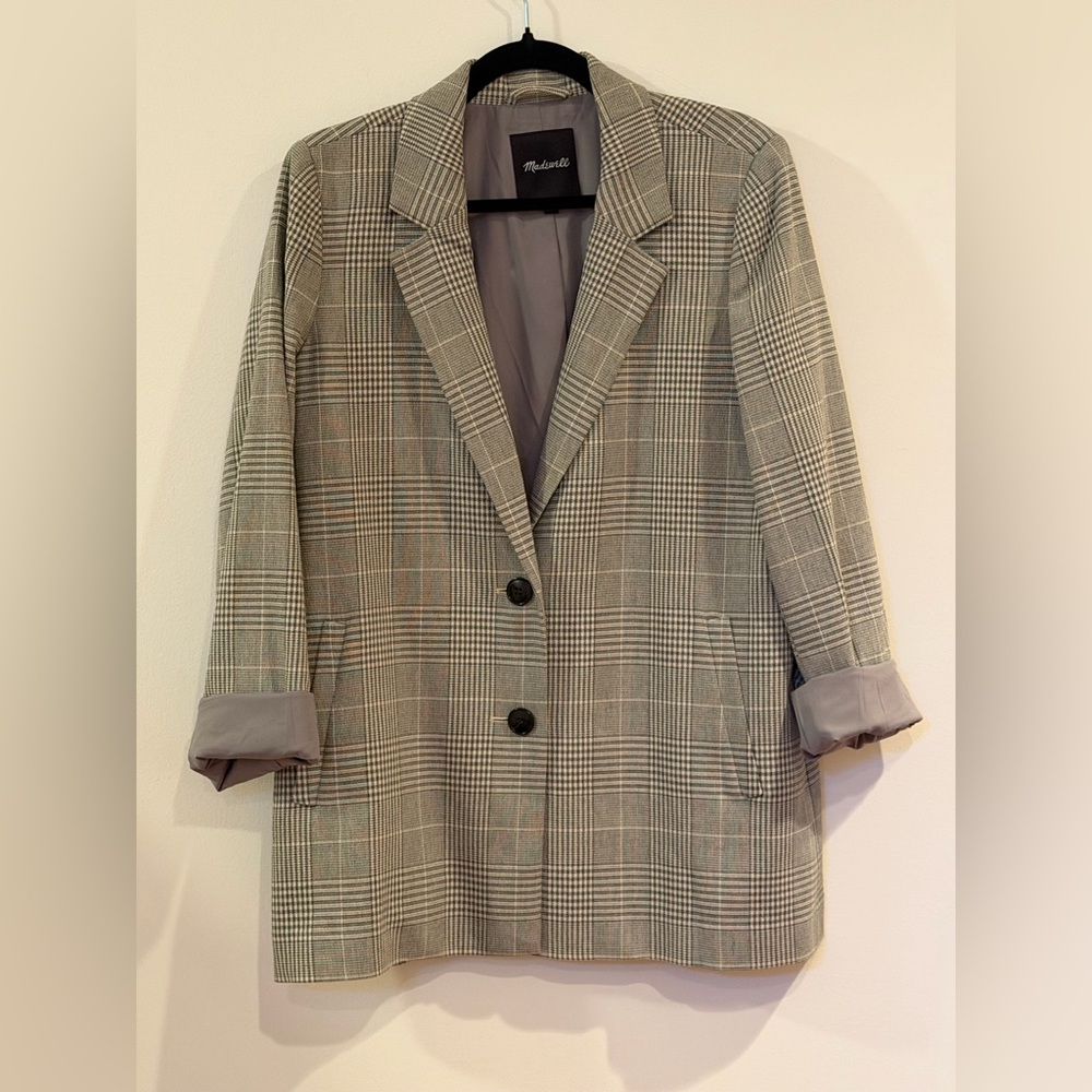 Madewell Gray & Tan Plaid Blazer - Women’s Large